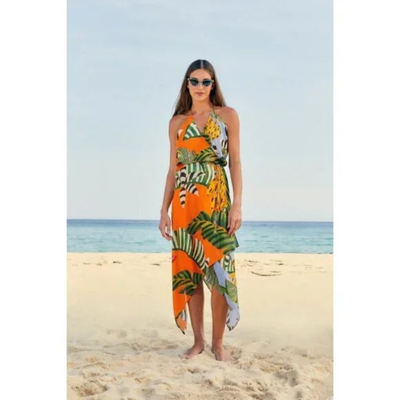 FARM RIO Striped Bananas Cover-Up Dress ~ Multi-Color Tropical Print Medium NWOT - Picture 7 of 16